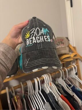 30A Beaches Embroidered Washed Black Baseball Cap